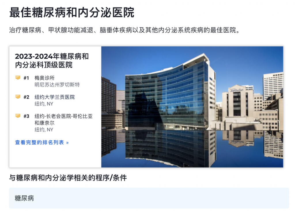 U.S News公布2023-2024年美国最佳医院及15个专科排行榜