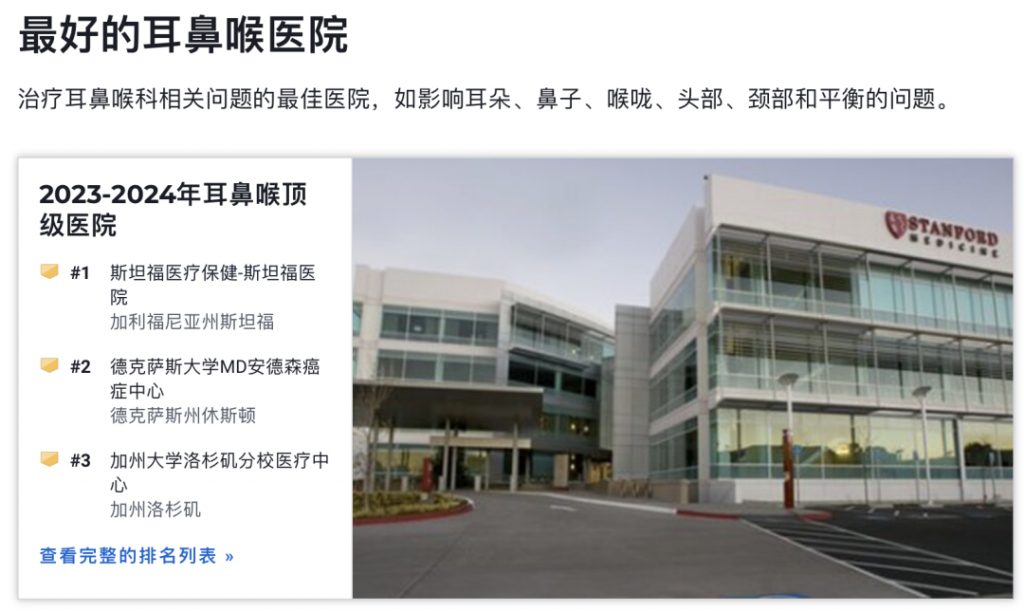 U.S News公布2023-2024年美国最佳医院及15个专科排行榜