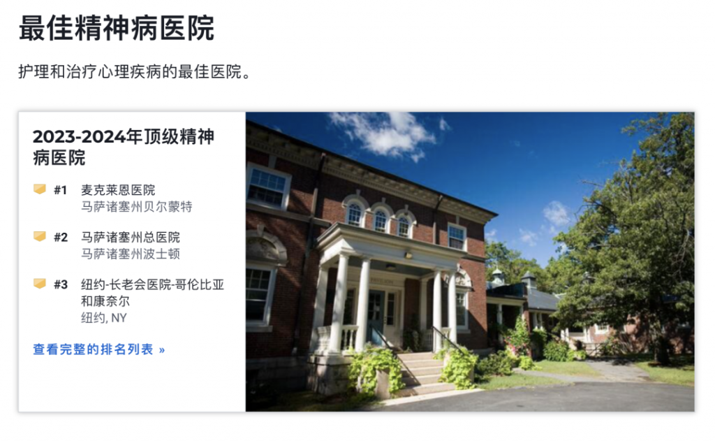 U.S News公布2023-2024年美国最佳医院及15个专科排行榜