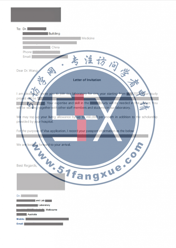 恭喜！W医生喜提澳大利亚墨尔本大学访问学者邀请函