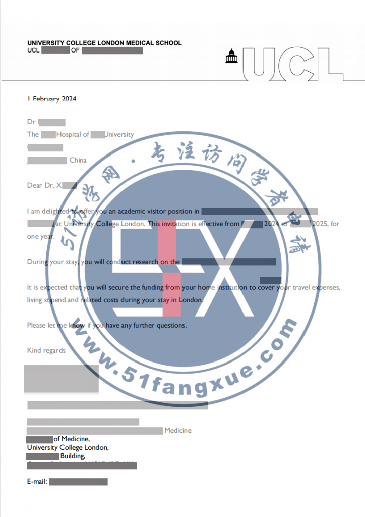 恭喜！X医生喜提英国伦敦大学学院访问学者邀请函